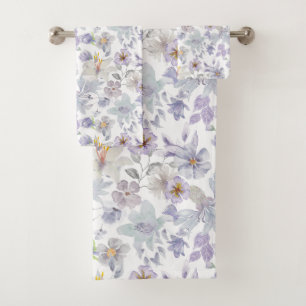 Lilac Lila Soft Green Floral Iris Blume Badhandtuch Set