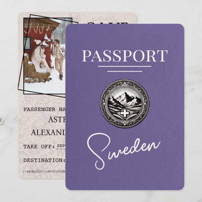 Lilac Lila Sweden Passport Save the Date (Vorne/Hinten)