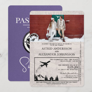 Lilac Lila Sweden Passport Wedding Einladung