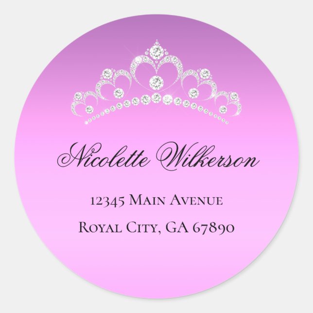 Lilac Lila Tiara Crown Address Label Runder Aufkleber (Vorderseite)