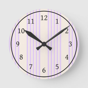 Lilac lila und beige fünf Streifen Runde Wanduhr