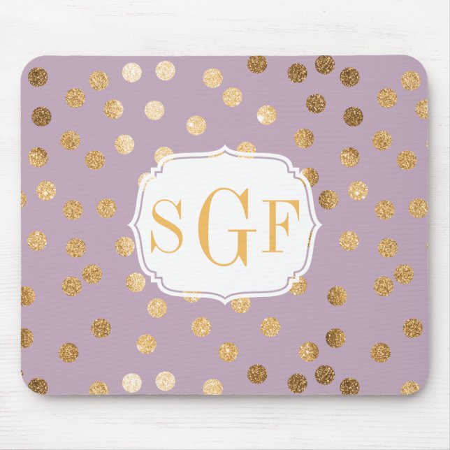 Lilac Lila und Gold Glitzer City Dots Mouse Pad Mousepad (Vorne)