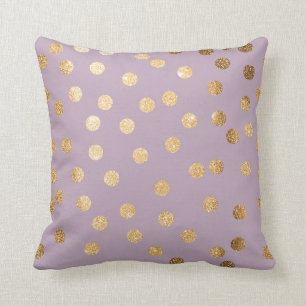 Lilac Lila und Gold Glitzer Polka Dot Pillow Kissen
