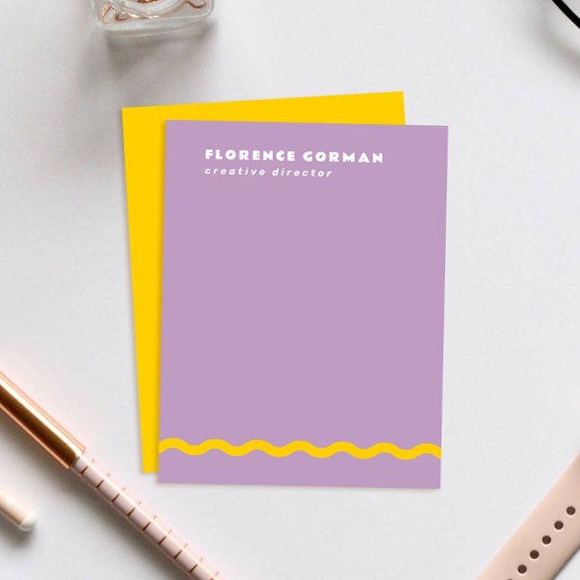 Lilac Lila und sonnige Yellow Wavy Frame Personal Dankeskarte (lilac purple personal stationery note cards with sunny lemon yellow backer and wavy line detail)