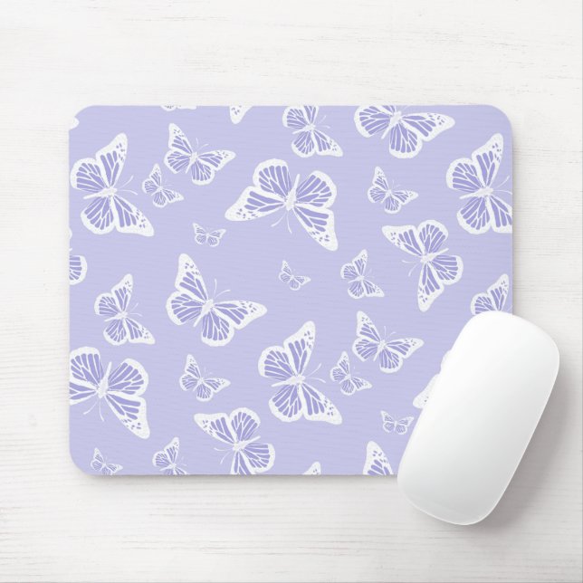 Lilac Lila und White Butterfly Motif Muster Mousepad (Mit Mouse)