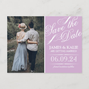 Lilac Lila Vintages Script Foto Save the Date Ankündigungspostkarte