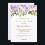 Lilac Lila Watercolor Floral 16 . Geburtstag Einladung<br><div class="desc">Mehr elegante Einladungen in den kleinen Bayleigh Store!</div>