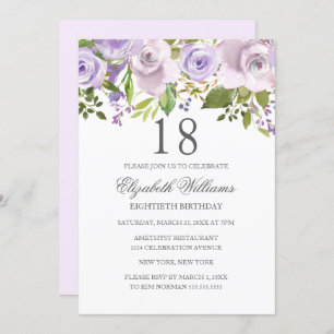 Lilac Lila Watercolor Floral 18. Geburtstag Einladung