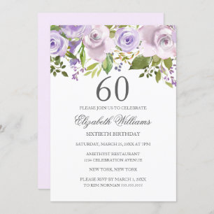 Lilac Lila Watercolor Floral 60. Geburtstag Einladung