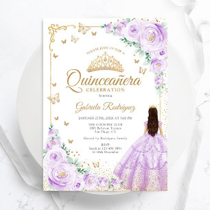 Lilac Lila Watercolor Rose Gold Quinceanera Einladung