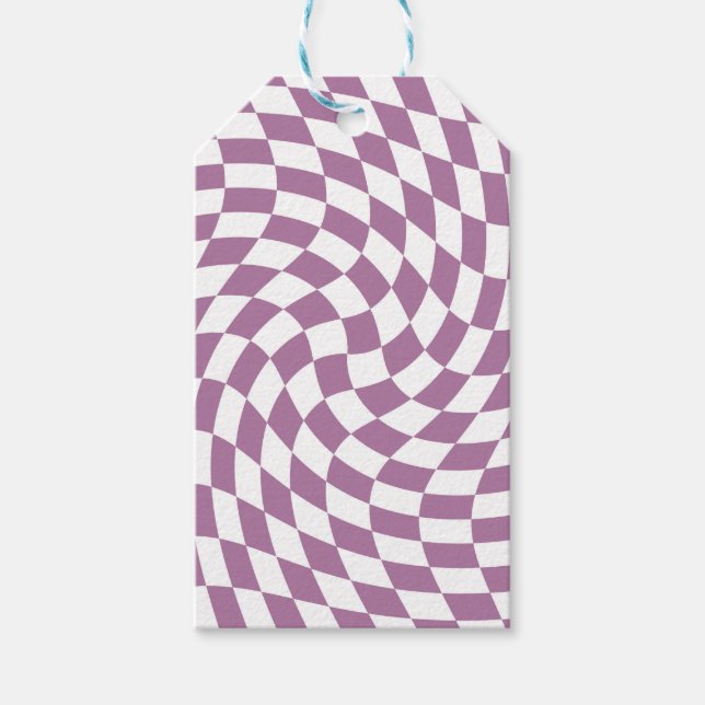 Lilac Lila Wedding Collection Karo überprüft Geschenkanhänger (Vorderseite)
