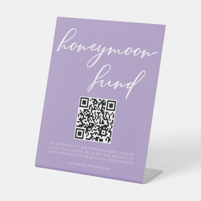 Lilac Lila Wedding Honeymoon Fund QR Code Sockelschild (Vorderseite)