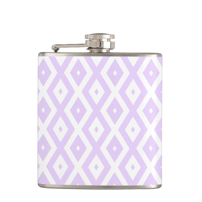 Lilac-lila-weißes Diamantmuster Flachmann (Vorderseite)