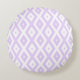 Lilac-lila-weißes Diamantmuster Rundes Kissen