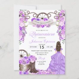 Lilac Lila Western Princess Ranchero Quinceanera Einladung
