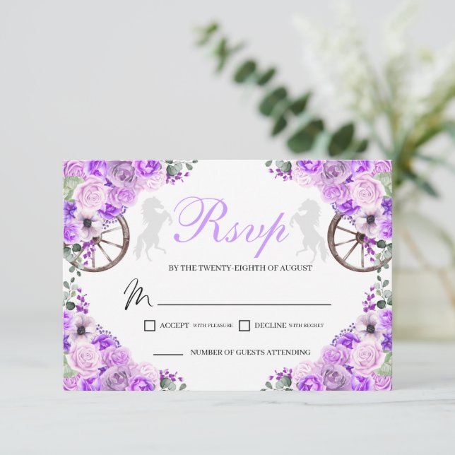 Lilac Lila Western Quinceanera RSVP Card Karte (Stehend Vorderseite)