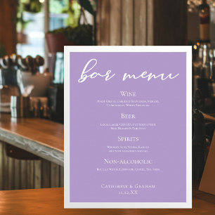 Lilac Lila White Typografy Wedding Bar Menu Poster
