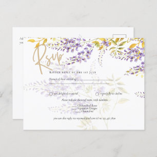 Lilac Lila Wisteria Gold Wedding RSVP Postcard Postkarte