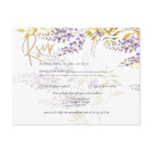 Lilac Lila Wisteria Gold Wedding RSVP Postcard