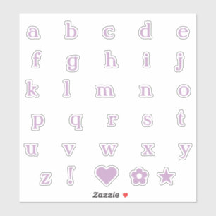Lilac Lower Case Text Letters Alphabet Heart Star Aufkleber