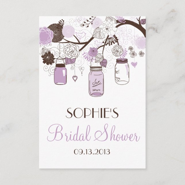 Lilac Mason Jars Brautparty Enclosure Card Begleitkarte (Vorderseite)