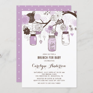 Lilac Mason Jars und Blume Babydusche Brunch Einladung