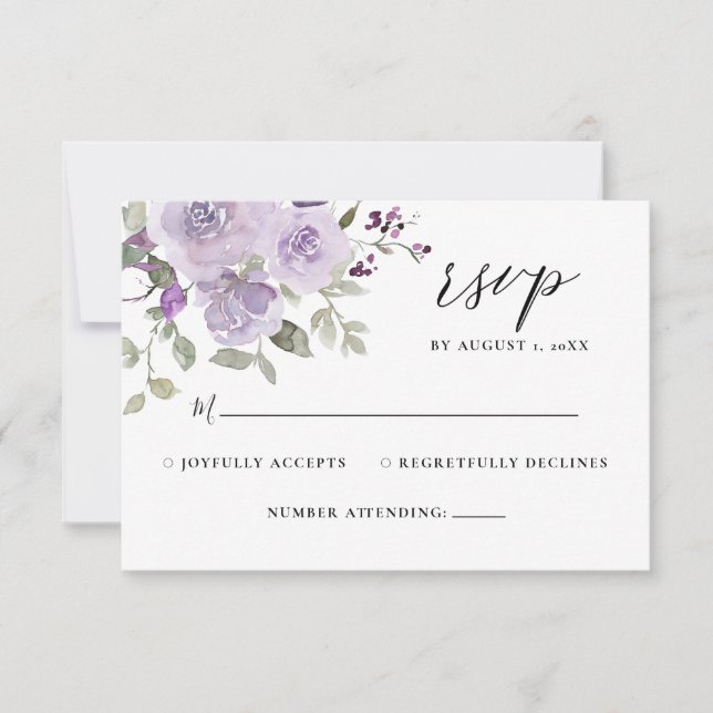 Lilac Mauve Dusty Lila Boho Floral Wedding RSVP (Vorderseite)