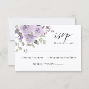 Lilac Mauve Dusty Lila Boho Floral Wedding RSVP Karte