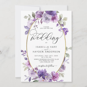 Lilac Mauve Dusty Lila Floral Gold Foil Wedding Einladung