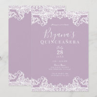 Lilac Mauve & White Lace Elegant Quinceañera