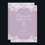 Lilac Mauve & White Lace Elegant Sweet 16 Party Einladung<br><div class="desc">Anpassen für jedes Ereignis</div>