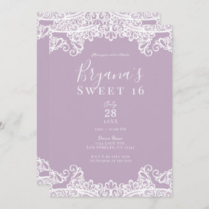 Lilac Mauve & White Lace Elegant Sweet 16 Party Einladung