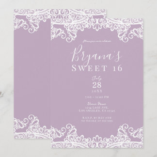 Lilac Mauve & White Lace Elegant Sweet 16 Party Einladung