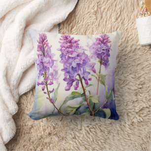 Lilac May Birth Blume Watercolor Botanisch Lila Kissen