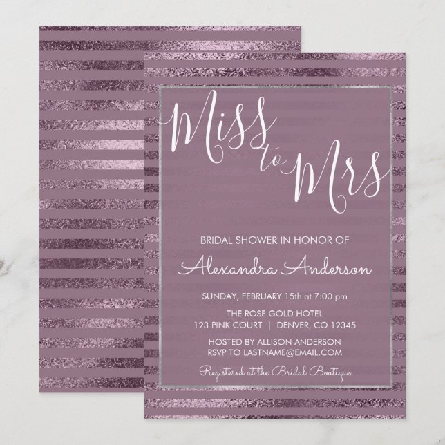 Lilac Metallic Foil Miss an Mrs. Brautparty Einladung (Vorne/Hinten)