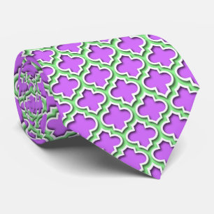 Lilac Mint Green White marokkanisches Quatrefolie  Krawatte