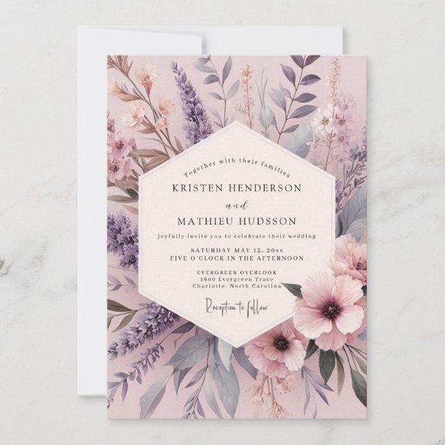 Lilac Misty Flora Wedding Einladung (Vorderseite)