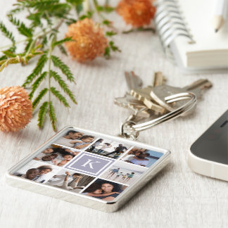 Lilac Monogram 8 FotoCollage Schlüsselanhänger