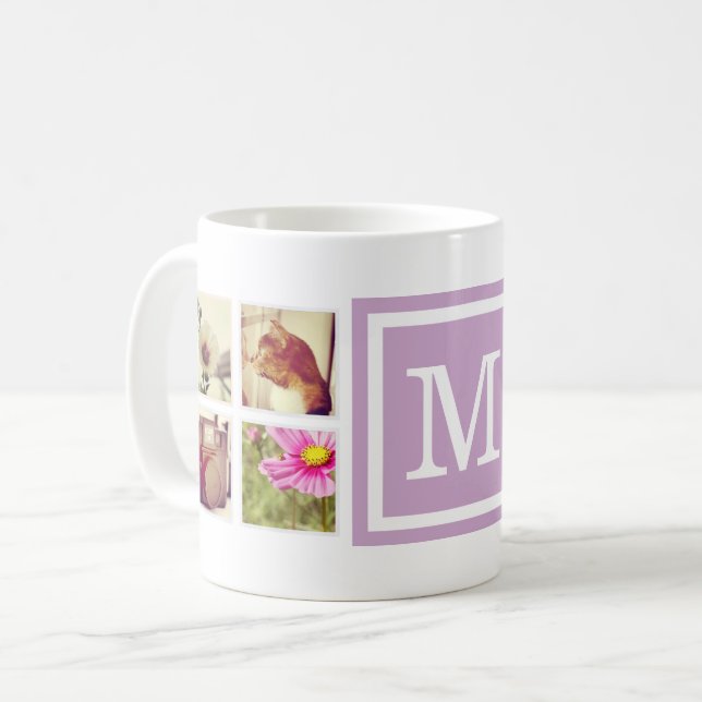 Lilac Monogram Instagram Foto Collage Tasse (Vorderseite Links)