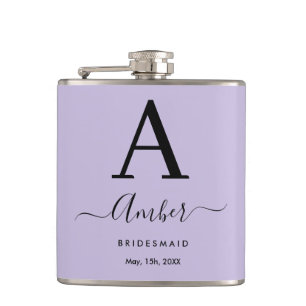 Lilac Monogram Personalisierte Bridesmaid Hiflask Flachmann