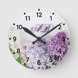 Lilac Monogram Wall Clock | Personalized Floral Runde Wanduhr