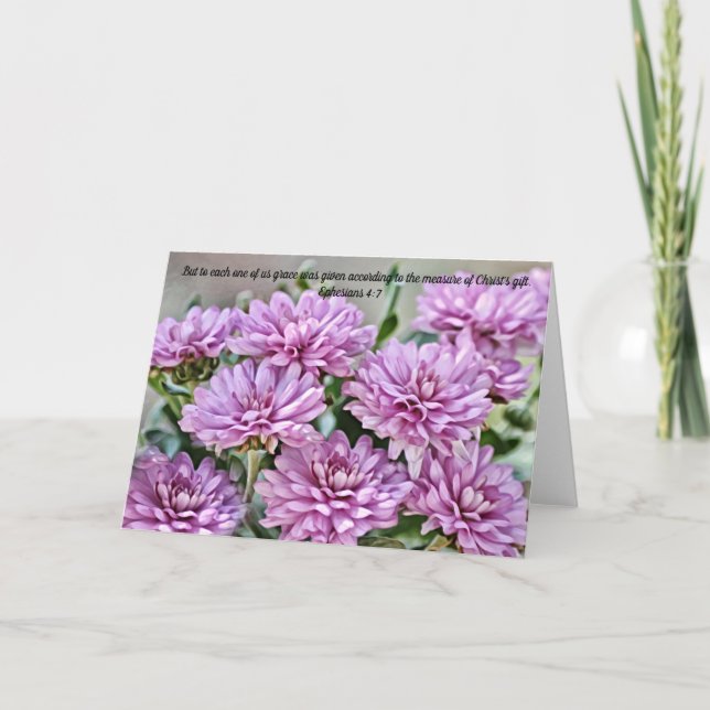 Lilac Mum Blume Scripting Card Ephesians 4:7 Karte (Vorderseite)