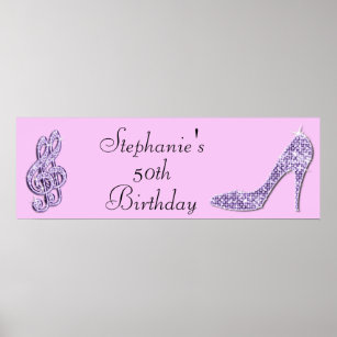 Lilac Music Note and Stiletto 50th Birthday Poster