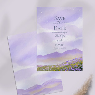 Lilac Night Mountain Field Save the Date Card Einladung
