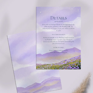 Lilac Night Sky Mountains Meadow Wedding Details Einladung