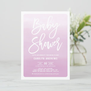 Lilac Ombre Modern Calligraphy Baby Shower Einladung