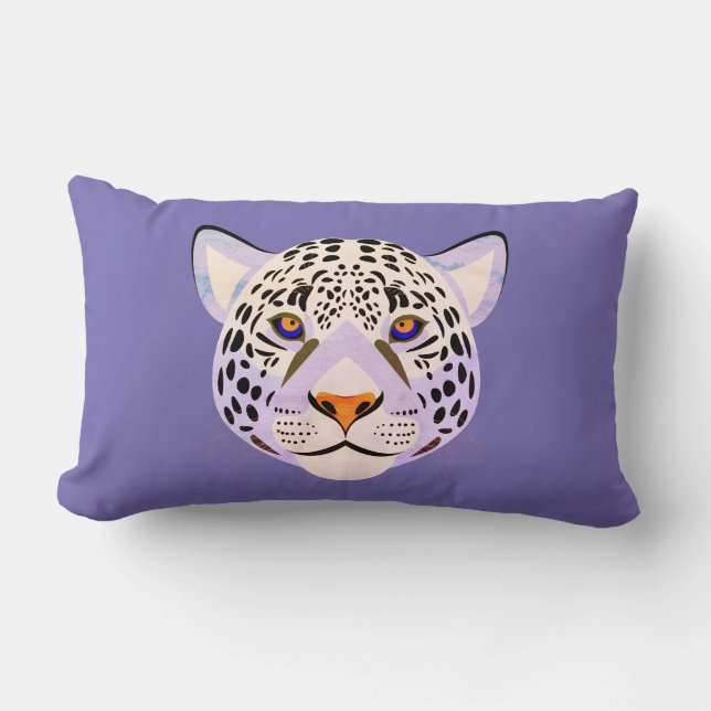 Lilac & Orange Leopard Head Lumbar Pillow Lendenkissen (Vorderseite)