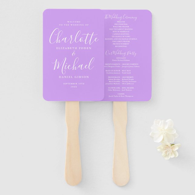 Lilac Orchid Lavender Script Wedding Program Fächer (Vorne und Hinten)