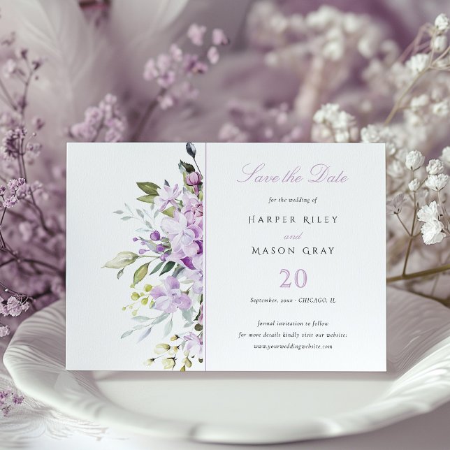 Lilac Pastel Floral Save the Date Einladungskarte Einladung (Von Creator hochgeladen)