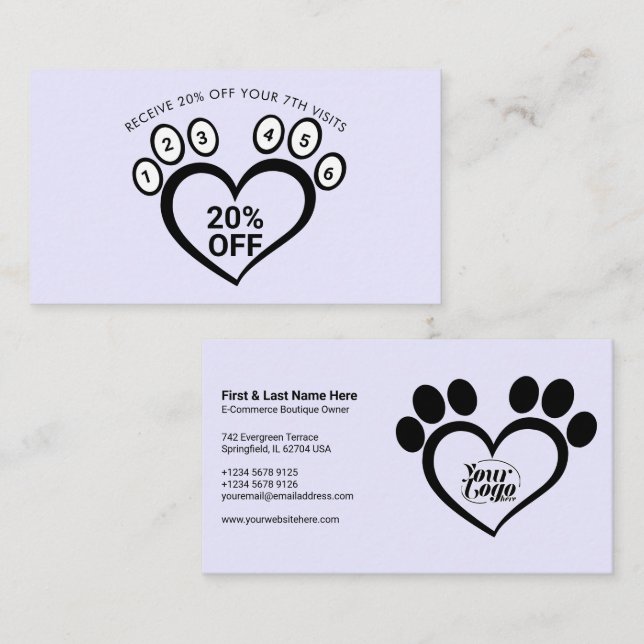 Lilac Paw Pet Grooming Vet Loyalty Visitenkarte (Vorne/Hinten)